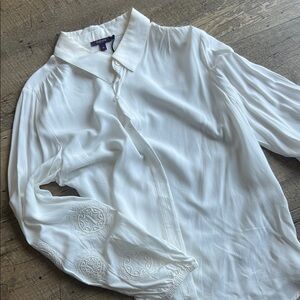 Elegant White Blouse with Embroidered Sleeves